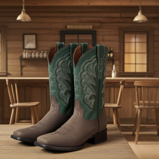 1807 - RockinLeather Men's Crazy Choco Cowhide Western Boot w/Green Upper