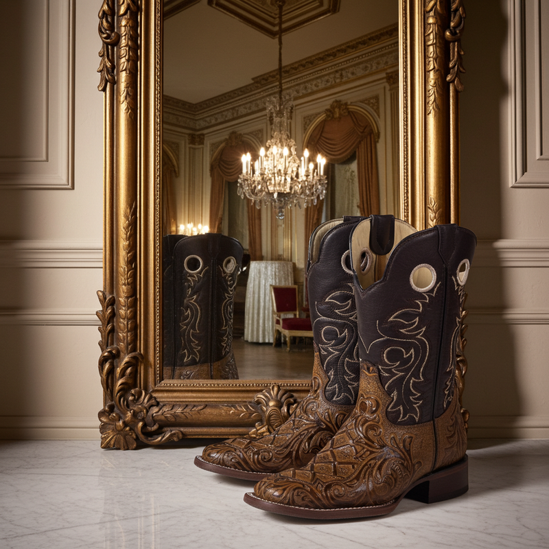 Load image into Gallery viewer, 1229 - RockinLeather Men&#39;s Capuccino Stamped Cowhide Leather Boot
