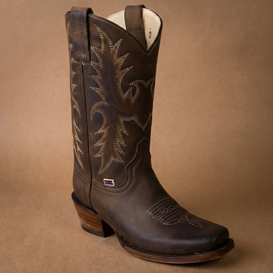 2561 - RockinLeather Women's Distressed Brown Narrow Square Toe Western Boot