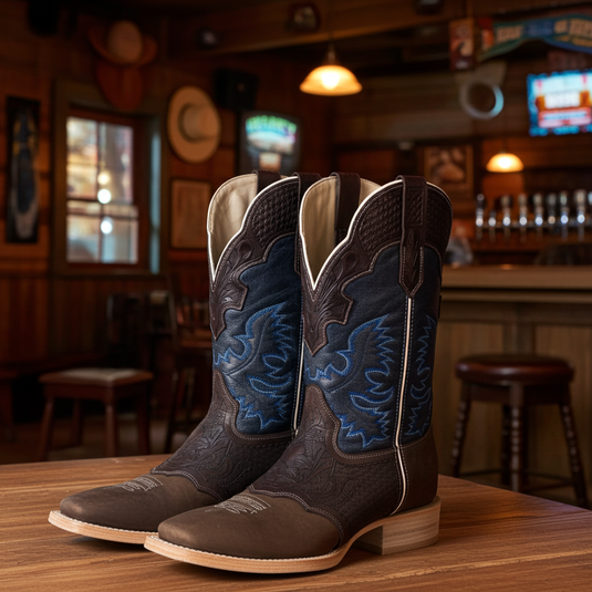 1101 - RockinLeather Men's Hand Tooled Overlay Western Boot