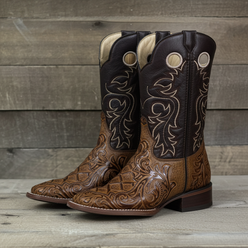 Load image into Gallery viewer, 1229 - RockinLeather Men&#39;s Capuccino Stamped Cowhide Leather Boot
