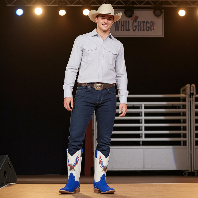 Load image into Gallery viewer, 1242 - RockinLeather Men&#39;s Blue Suede Leather Boot W/Eagle Embroidery
