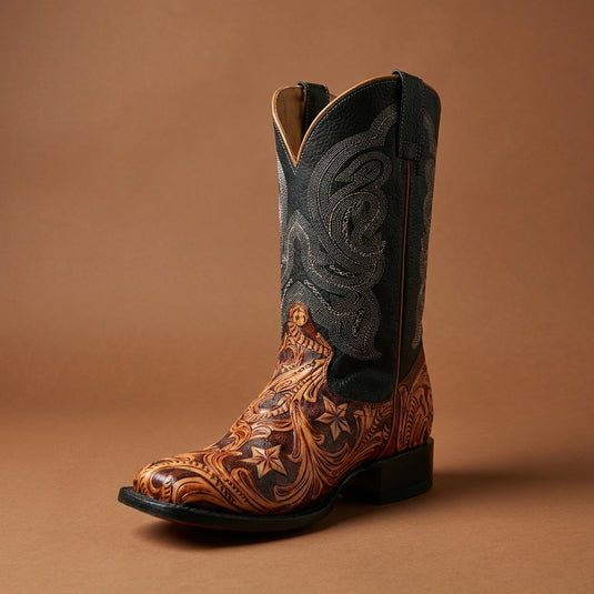 1815 - RockinLeather Men's Hand Tooled Overlay Western Boot