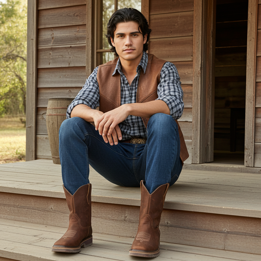 9003 - RockinLeather Men's Crazy Horse Square Toe Work Boot