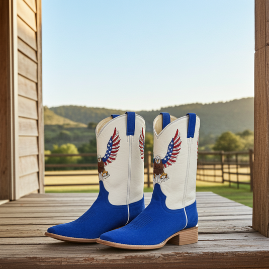 1242 - RockinLeather Men's Blue Suede Leather Boot W/Eagle Embroidery