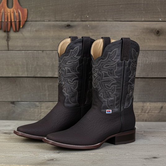 1246 - RockinLeather Men's Black Bull Shoulder Western Boot