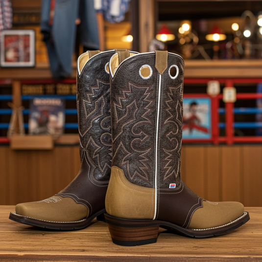 1136 - RockinLeather Men's Distressed Brown Narrow Square Toe Western Boot With Overlay