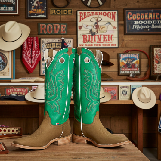 1107 - RockinLeather Men's Buckaroo Green Shaft Western Boot