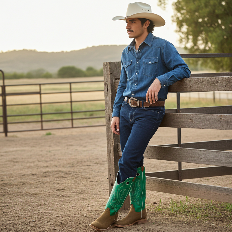 Load image into Gallery viewer, 1107 - RockinLeather Men&#39;s Buckaroo Green Shaft Western Boot
