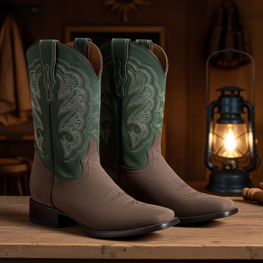 1807 - RockinLeather Men's Crazy Choco Cowhide Western Boot w/Green Upper