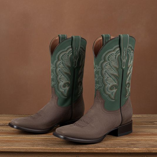 1807 - RockinLeather Men's Crazy Choco Cowhide Western Boot w/Green Upper