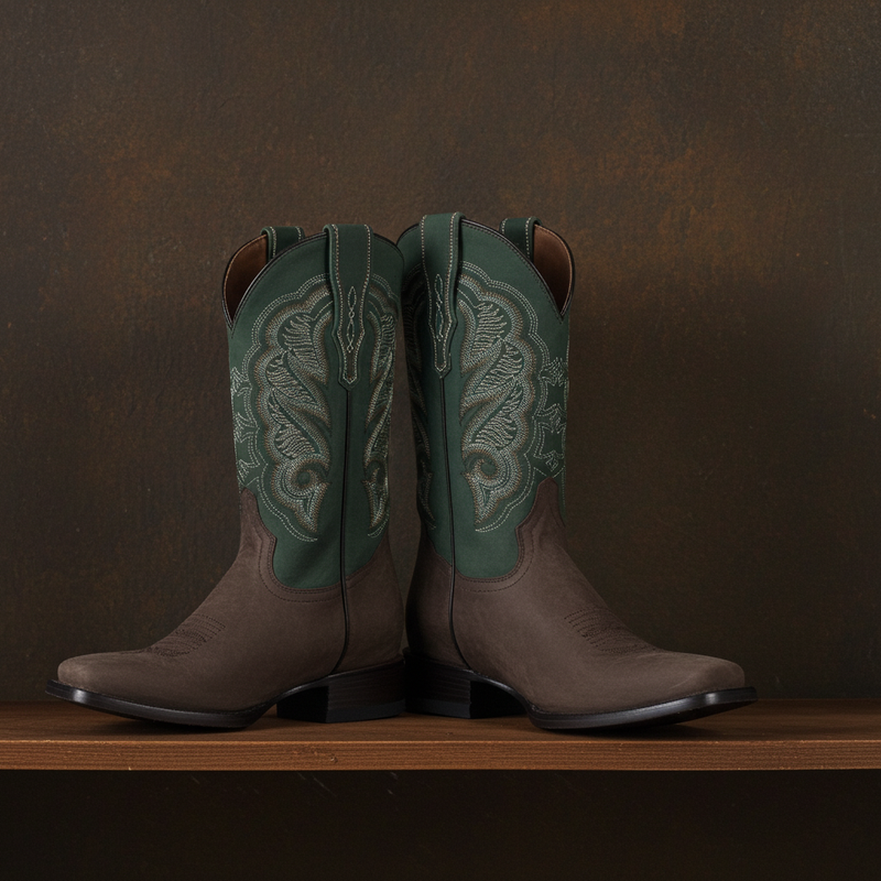 Load image into Gallery viewer, 1807 - RockinLeather Men&#39;s Crazy Choco Cowhide Western Boot w/Green Upper
