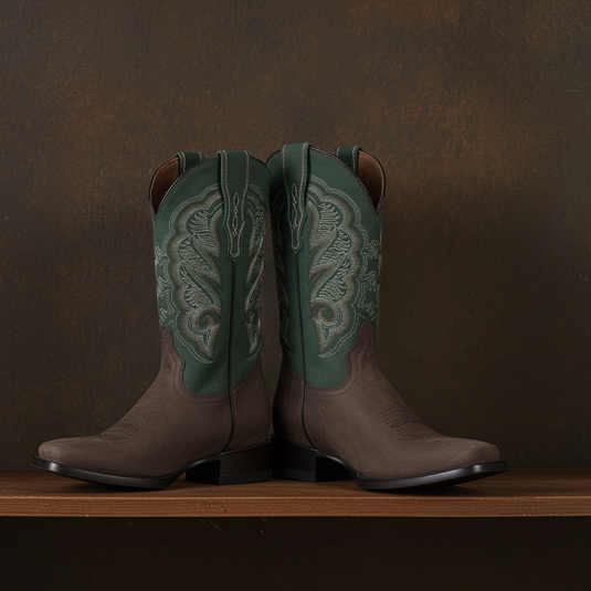 1807 - RockinLeather Men's Crazy Choco Cowhide Western Boot w/Green Upper