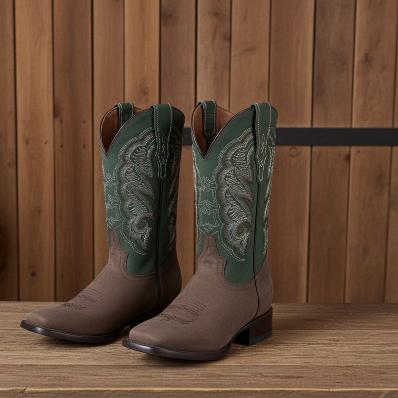 Load image into Gallery viewer, 1807 - RockinLeather Men&#39;s Crazy Choco Cowhide Western Boot w/Green Upper
