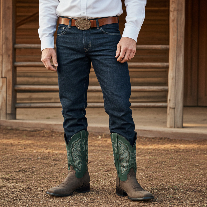 Load image into Gallery viewer, 1807 - RockinLeather Men&#39;s Crazy Choco Cowhide Western Boot w/Green Upper
