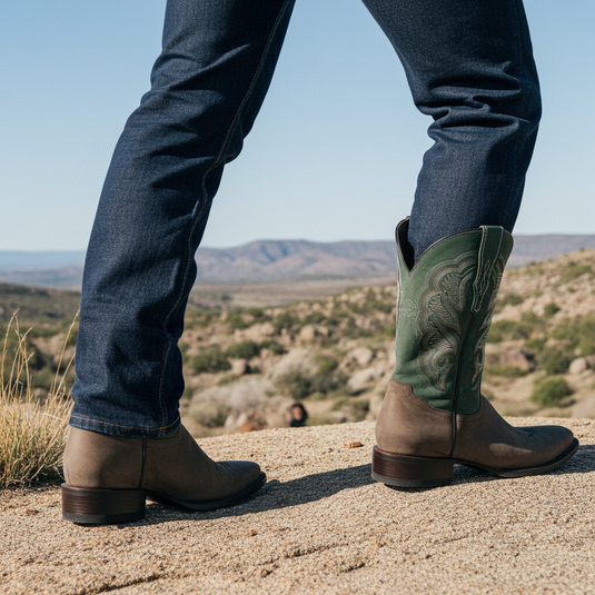 1807 - RockinLeather Men's Crazy Choco Cowhide Western Boot w/Green Upper