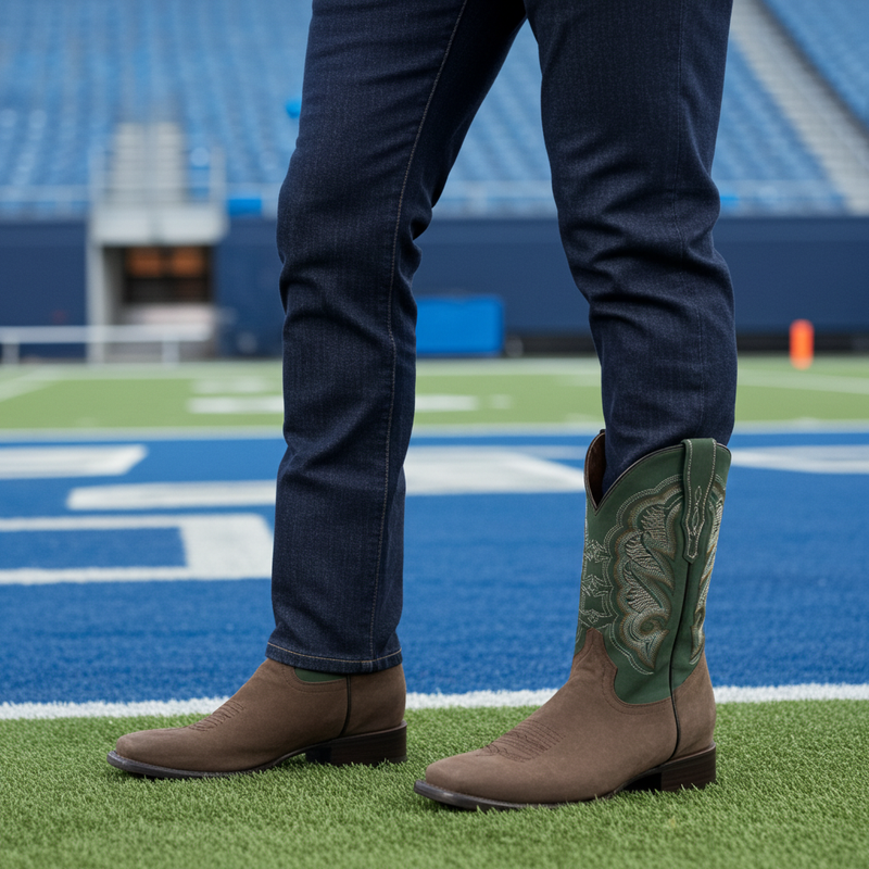 Load image into Gallery viewer, 1807 - RockinLeather Men&#39;s Crazy Choco Cowhide Western Boot w/Green Upper
