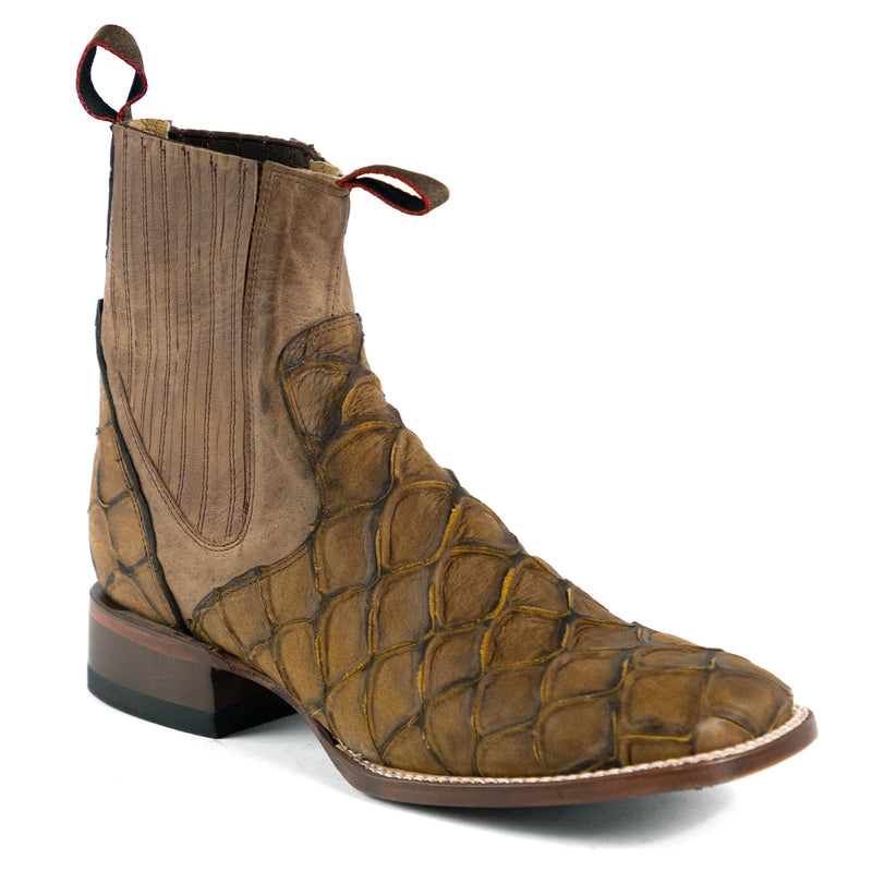 Load image into Gallery viewer, 1814 - RockinLeather Men&#39;s Retro Brown Leather Pirarucu Print Chelsea Boot
