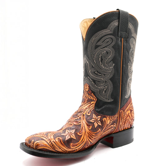 1815 - RockinLeather Men's Hand Tooled Overlay Western Boot