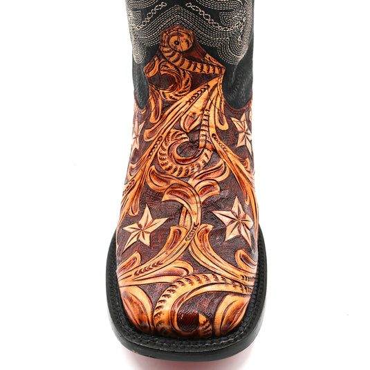 1815 - RockinLeather Men's Hand Tooled Overlay Western Boot