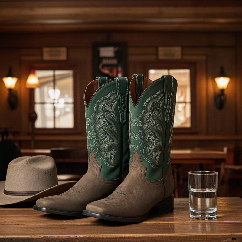 Load image into Gallery viewer, 1807 - RockinLeather Men&#39;s Crazy Choco Cowhide Western Boot w/Green Upper
