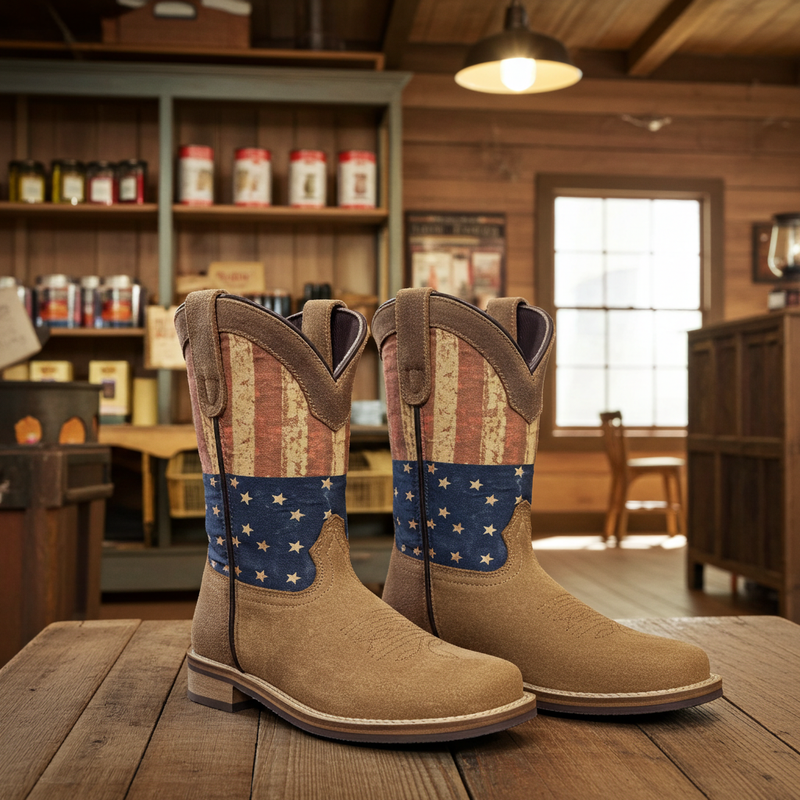 Load image into Gallery viewer, 7000 C/Y - RockinLeather Children&#39;s Tan Roughout Flag Leather Boot
