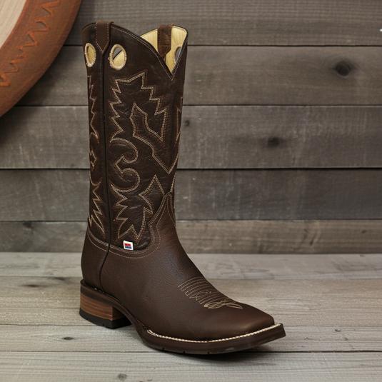 1131 - RockinLeather Men's Square Toe Crazy Flotter Brown Western Boot