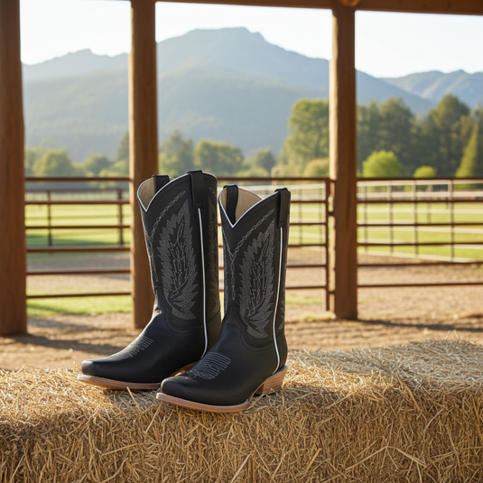 1236 - RockinLeather Men's Black Crazy Horse Narrow Square Toe Boot