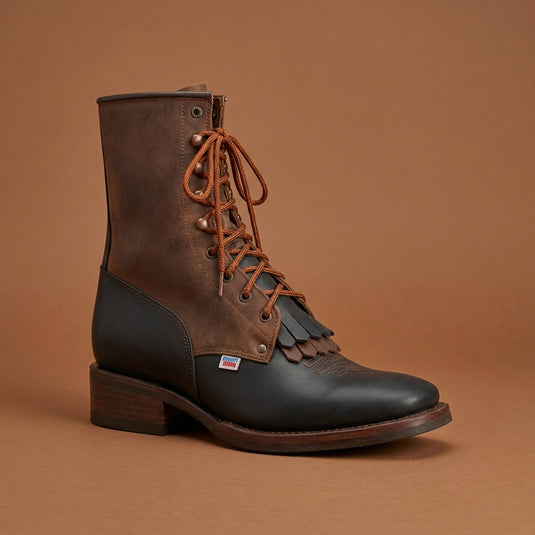 1258 - RockinLeather Men's Square Toe Lace Up Packer Western Boot