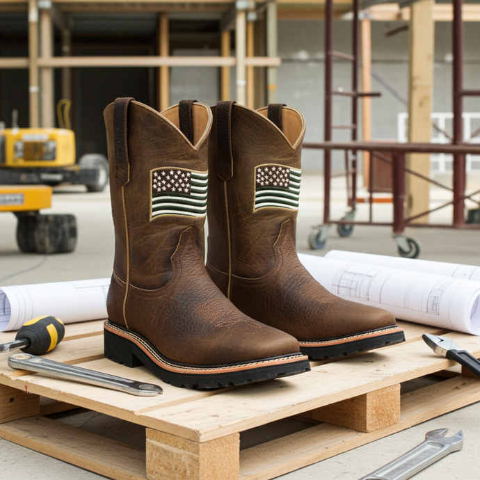 5017- RockinLeather Men's American Flag Steel Toe Work Boot