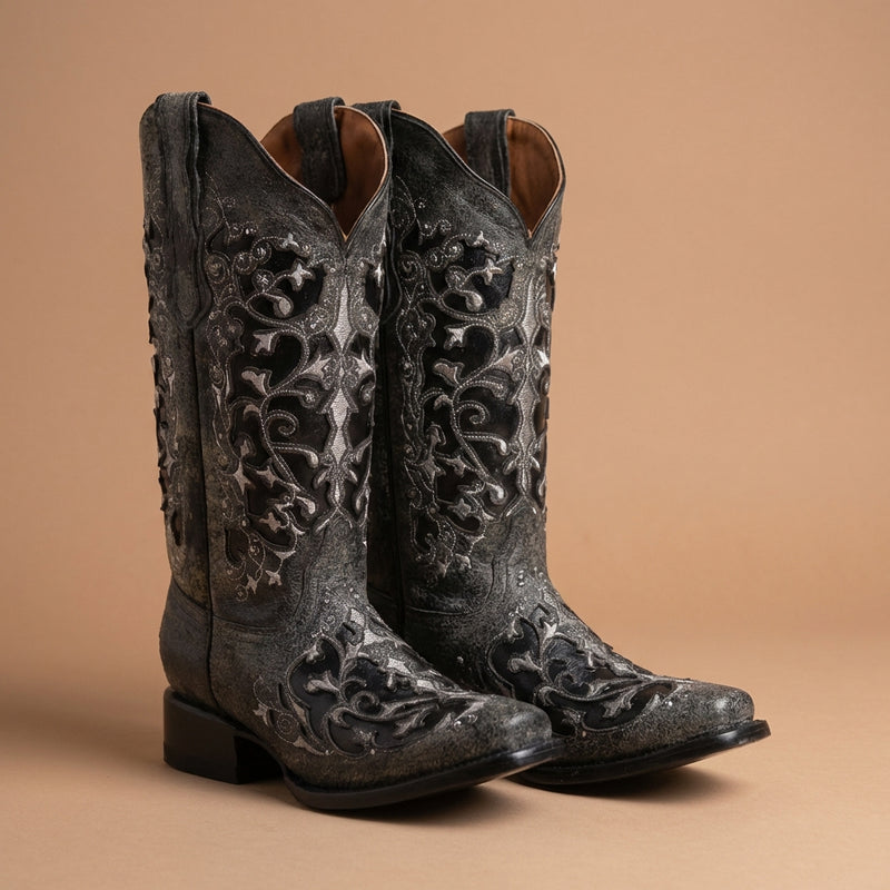 Load image into Gallery viewer, 2816 - RockinLeather Women's Black Crater Square Toe Western Boot
