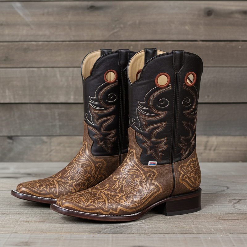 Load image into Gallery viewer, 1238 - RockinLeather Men&#39;s Antique Brown Stamped Cowhide Leather Boot
