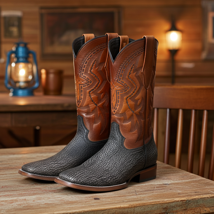 8000 - RockinLeather Men's Distressed Brown Genuine Sharkskin Boots