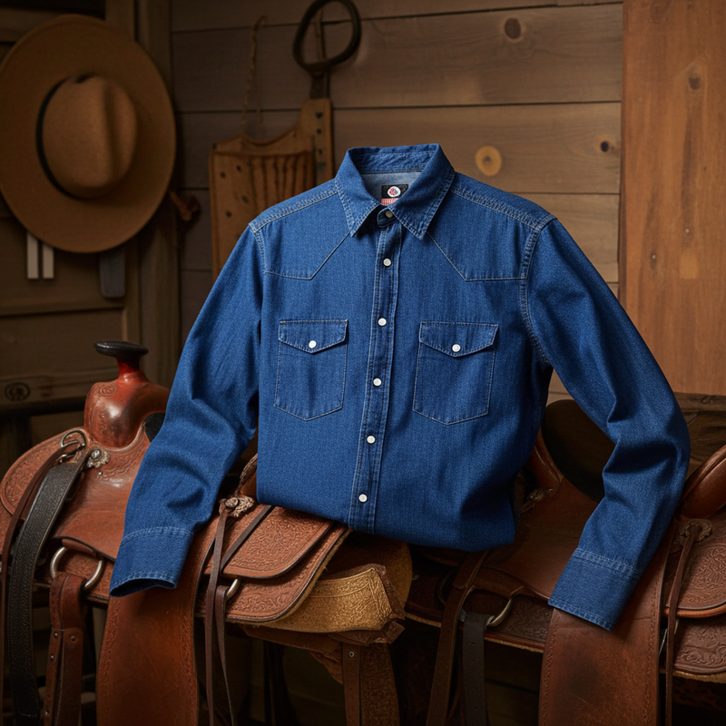 Load image into Gallery viewer, RLLSMS02 - RockinLeather Men&#39;s 7.1 oz Dark Denim Western Shirt

