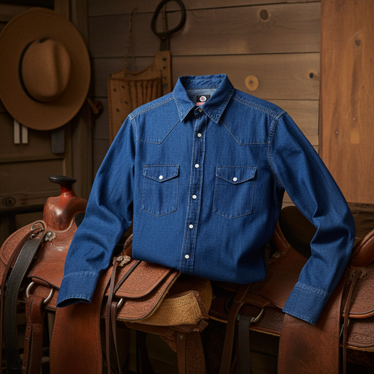 RLLSMS02 - RockinLeather Men's 7.1 oz Dark Denim Western Shirt