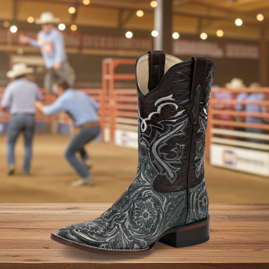 1220 - RockinLeather Men's Sedona Distressed Stamped Cowhide Leather Boot