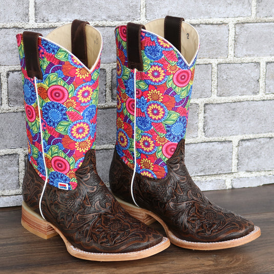 2182 - RockinLeather Women's Floral Leather Stamped Western Boot