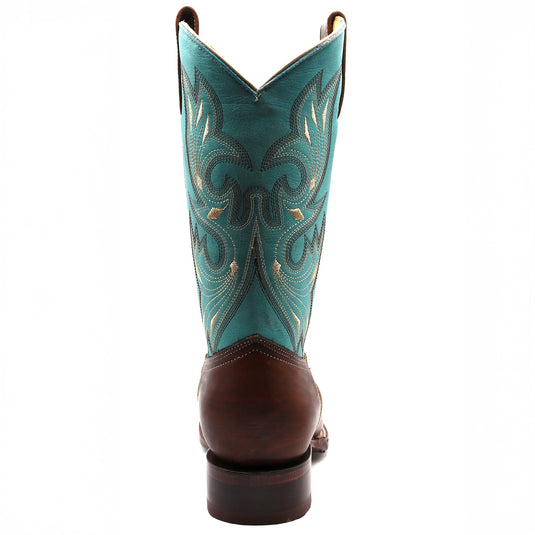 2193 - RockinLeather Women's Cognac Frida Western Boot w/Aqua Blue Upper