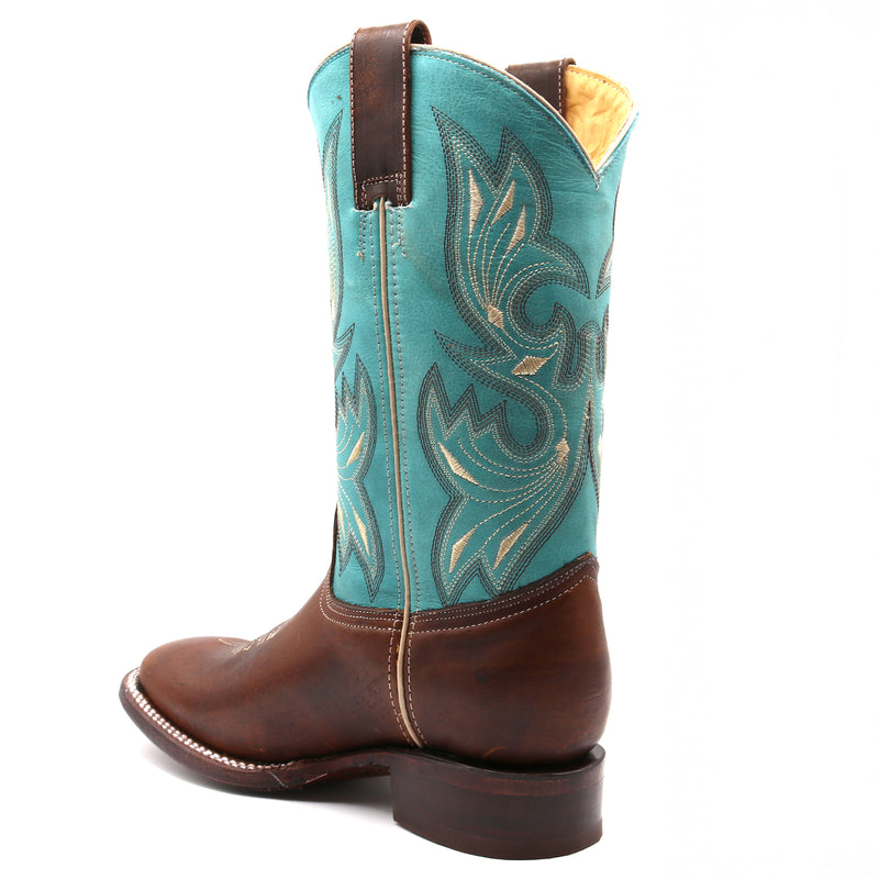 Load image into Gallery viewer, 2193 - RockinLeather Women&#39;s Cognac Frida Western Boot w/Aqua Blue Upper
