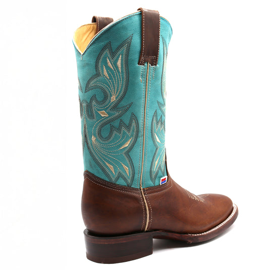 2193 - RockinLeather Women's Cognac Frida Western Boot w/Aqua Blue Upper