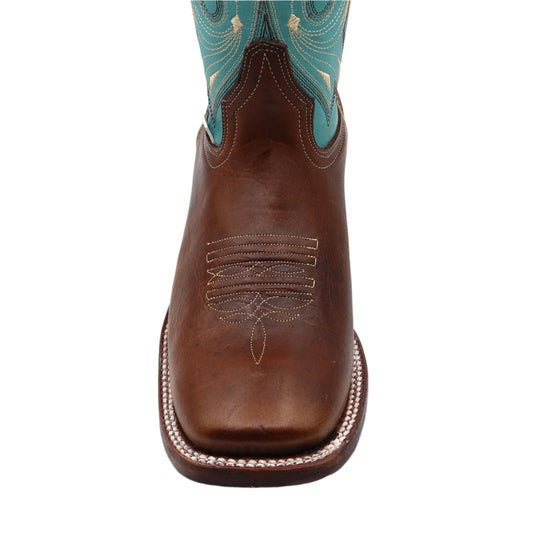 2193 - RockinLeather Women's Cognac Frida Western Boot w/Aqua Blue Upper