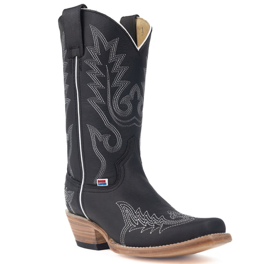 2207 - RockinLeather Women's Black Western Boot With White Embroidery