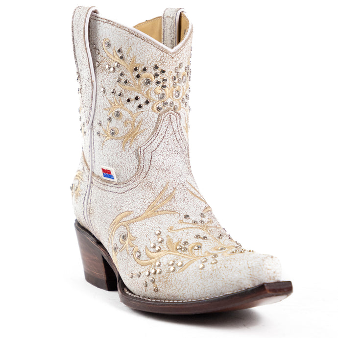 2210 - RockinLeather Women's Distressed White Cowhide Shortie Western Boot