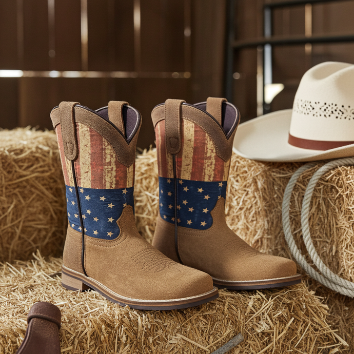 7000 C/Y - RockinLeather Children's Tan Roughout Flag Leather Boot