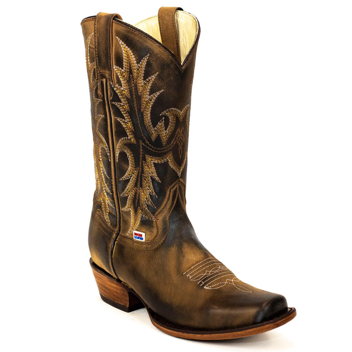 2561 - RockinLeather Women's Distressed Brown Narrow Square Toe Western Boot