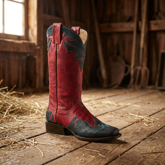 2606 - RockinLeather Women's Red Western Boot W/ Turquoise Overlay