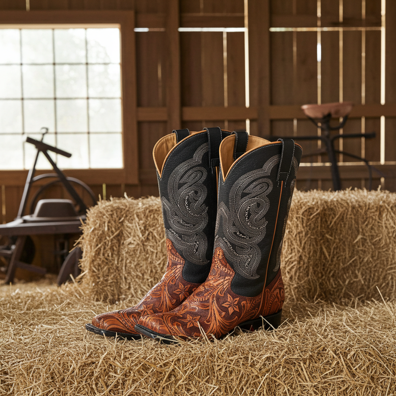 Load image into Gallery viewer, 1815 - RockinLeather Men&#39;s Hand Tooled Overlay Western Boot
