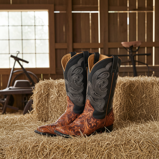1815 - RockinLeather Men's Hand Tooled Overlay Western Boot