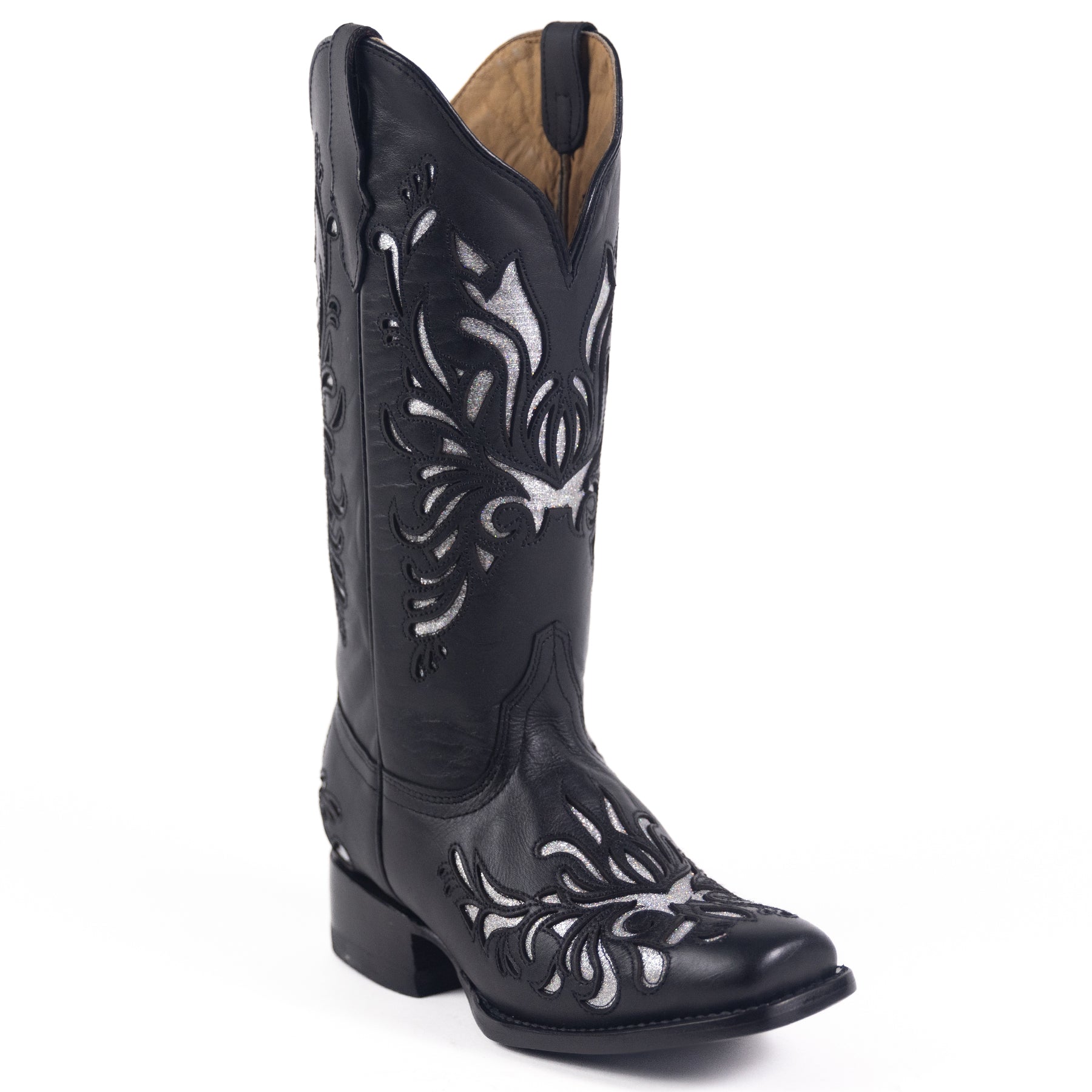 2812 - RockinLeather Women's Black Square Toe Western Boot w/ Silver I