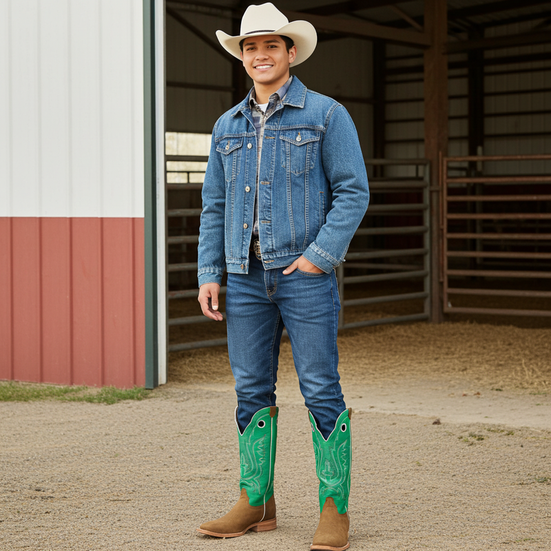 Load image into Gallery viewer, 1107 - RockinLeather Men&#39;s Buckaroo Green Shaft Western Boot
